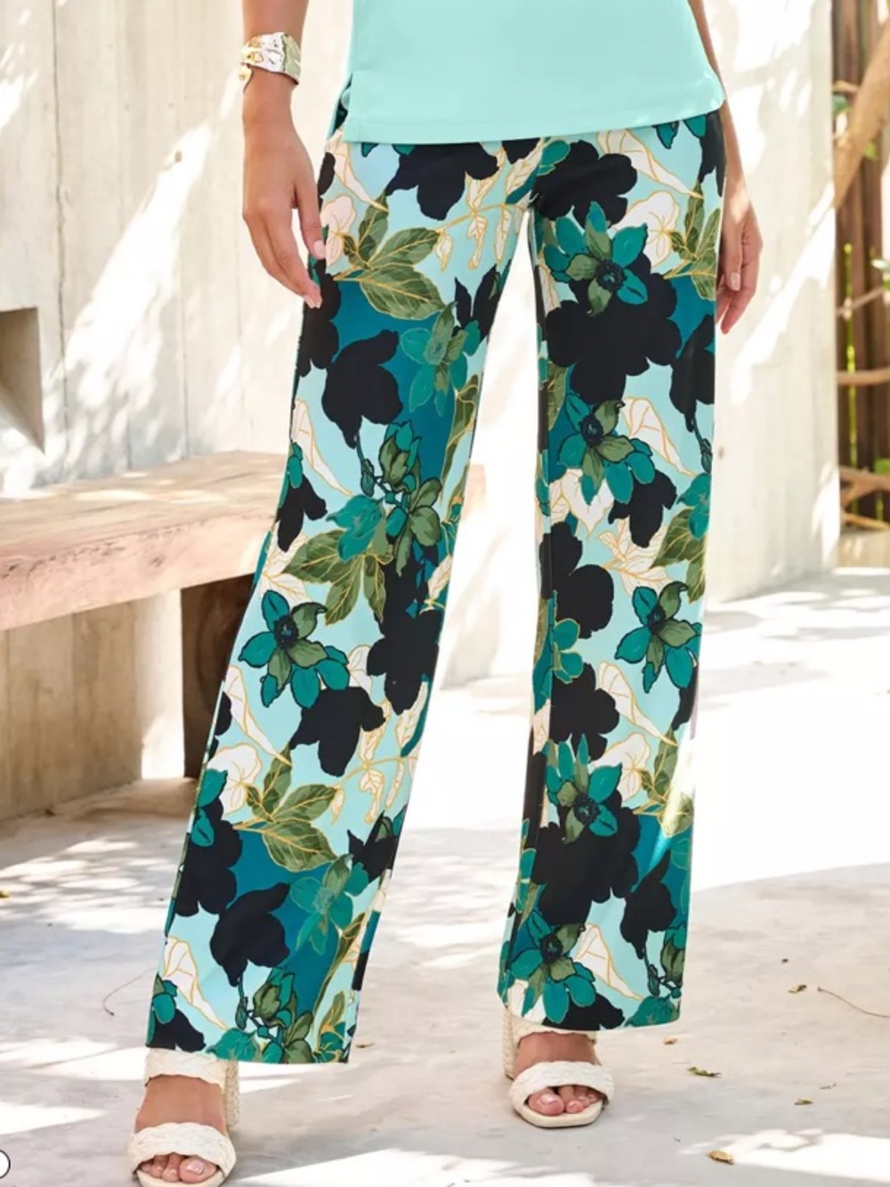 Boston Proper Beyond Travel Shadow Florals Palazzo Pants Size Medium Vacation
